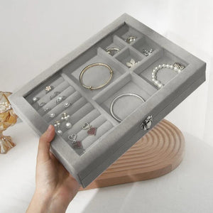 Portable Velvet Jewelry Display Organizer Box Tray Holder