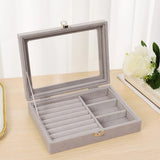 Portable Velvet Jewelry Ring Display Box Earring Storage Case Showcase