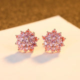 Sterling Silver Zircon Flower Stud Earrings Rose Pink Stone Fine Jewelry