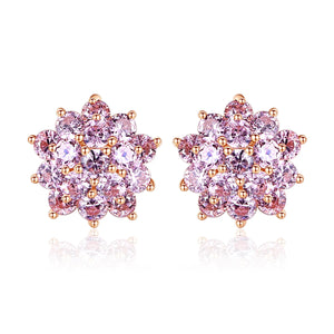 Sterling Silver Zircon Flower Stud Earrings Rose Pink Stone Fine Jewelry