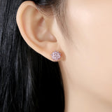 Sterling Silver Zircon Flower Stud Earrings Rose Pink Stone Fine Jewelry