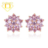 Sterling Silver Zircon Flower Stud Earrings Rose Pink Stone Fine Jewelry