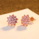 Sterling Silver Zircon Flower Stud Earrings Rose Pink Stone Fine Jewelry