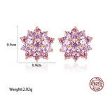 Sterling Silver Zircon Flower Stud Earrings Rose Pink Stone Fine Jewelry