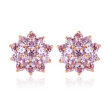 Sterling Silver Zircon Flower Stud Earrings Rose Pink Stone Fine Jewelry