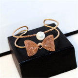 Bow Cuff Bracelet Simulation Pearl Open Bangles For Women