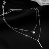 Princess Silver 925 Necklace Rose Pendant Female Double Layer Necklaces