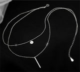 Princess Silver 925 Necklace Rose Pendant Female Double Layer Necklaces