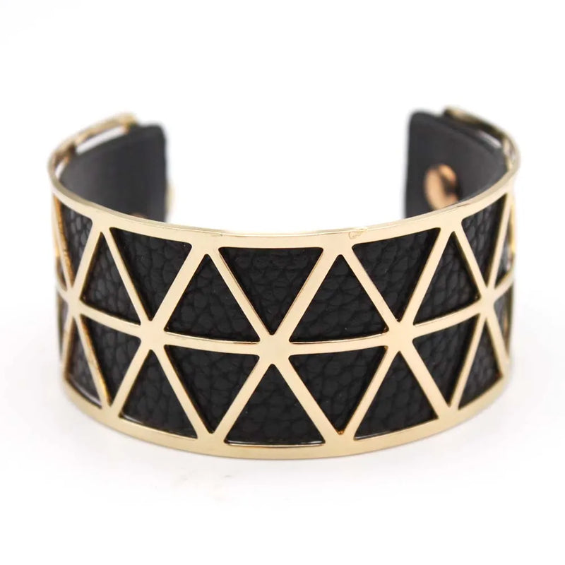 Punk Charm Leather Open Cuff Bangle Bracelet for Women