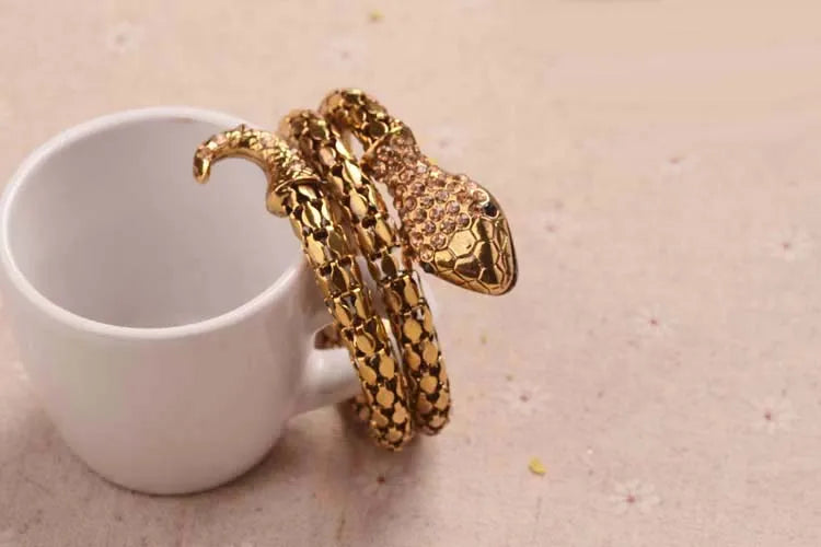 Punk Snake Cuff Bangle Bracelet Men Women Rhinestone Jewelry