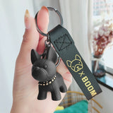 French Bulldog Keychain PU Leather Dog Keychains for Women Bag Pendant