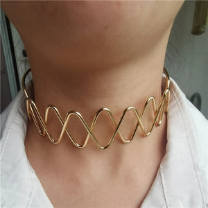 Punk Silver Torques Choker Necklace For Women Vintage Geometric Metal Collar