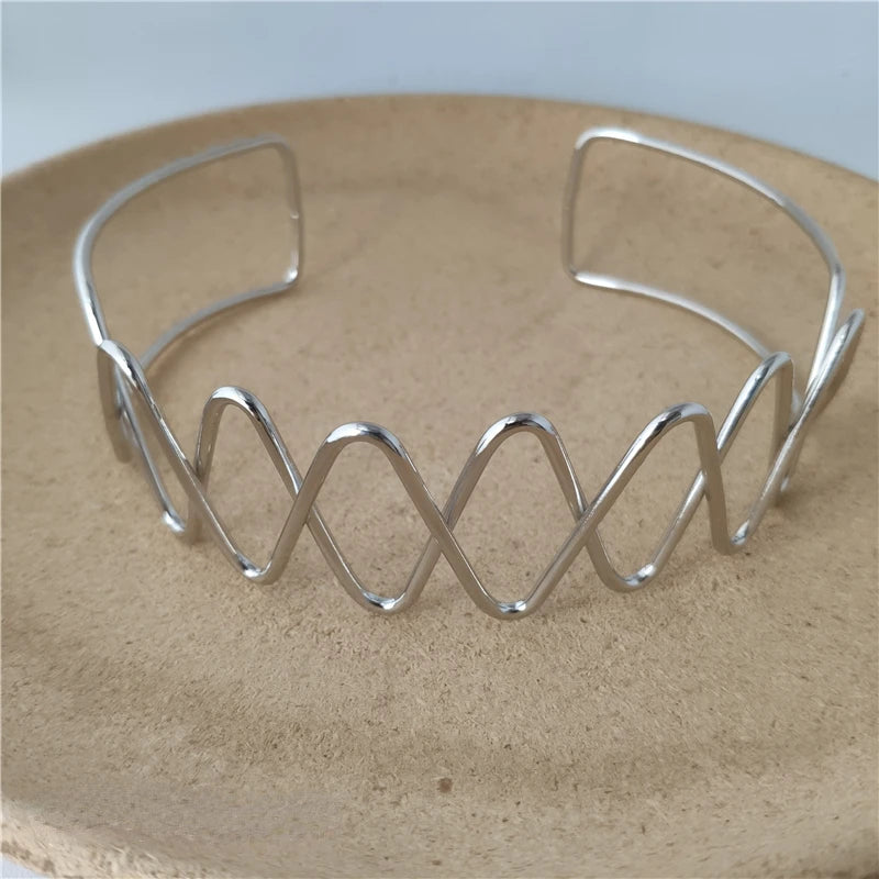 Punk Silver Torques Choker Necklace For Women Vintage Geometric Metal Collar