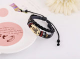 Punk Gothic Skull Leather Men Bracelet Vintage Retro Skeleton Bead Charm Bangle