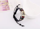 Punk Gothic Skull Leather Men Bracelet Vintage Retro Skeleton Bead Charm Bangle
