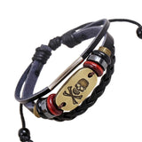 Punk Gothic Skull Leather Men Bracelet Vintage Retro Skeleton Bead Charm Bangle