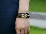 Punk Gothic Skull Leather Men Bracelet Vintage Retro Skeleton Bead Charm Bangle