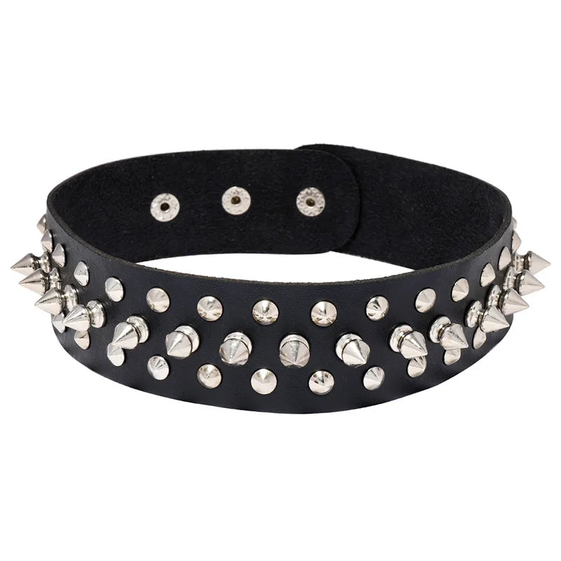 Punk Rivet Leather Choker Necklace