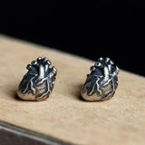 925 Silver Human Heart Stud Earrings Retro Punk Style Prevent Allergy Jewelry