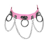 Punk Ring Chain Pendant Leather Necklace Collar Choker Goth