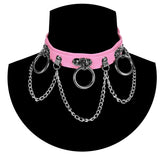 Punk Ring Chain Pendant Leather Necklace Collar Choker Goth