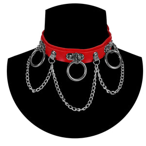 Punk Chain Pendant Leather Necklace Collar Choker Goth O-Ring Accessories
