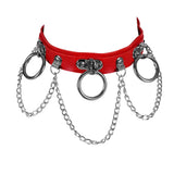 Punk Chain Pendant Leather Necklace Collar Choker Goth O-Ring Accessories