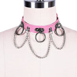 Punk Ring Chain Pendant Leather Necklace Collar Choker Goth