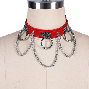 Punk Chain Pendant Leather Necklace Collar Choker Goth O-Ring Accessories