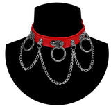 Punk Chain Pendant Leather Necklace Collar Choker Goth O-Ring Accessories