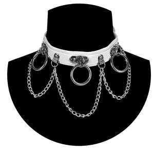 Punk Ring Chain Pendant Leather Necklace Collar Choker Goth