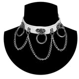 Punk Ring Chain Pendant Leather Necklace Collar Choker Goth