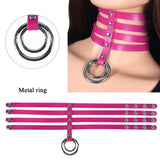Punk Ring Pendant Leather Necklace Goth Choker