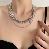 Punk Silver Metal Chain Choker Crystal Necklace Party Jewelry