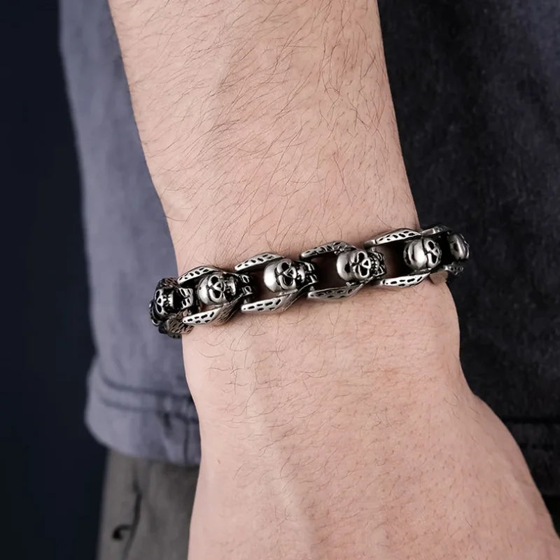Punk Skull Head Titanium Steel Men's Bracelet Vintage Rock Motorcycle Bracelet