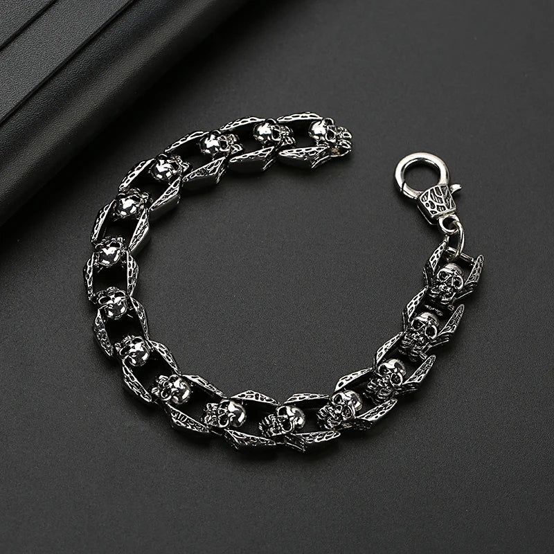 Punk Skull Head Titanium Steel Men's Bracelet Vintage Rock Motorcycle Bracelet