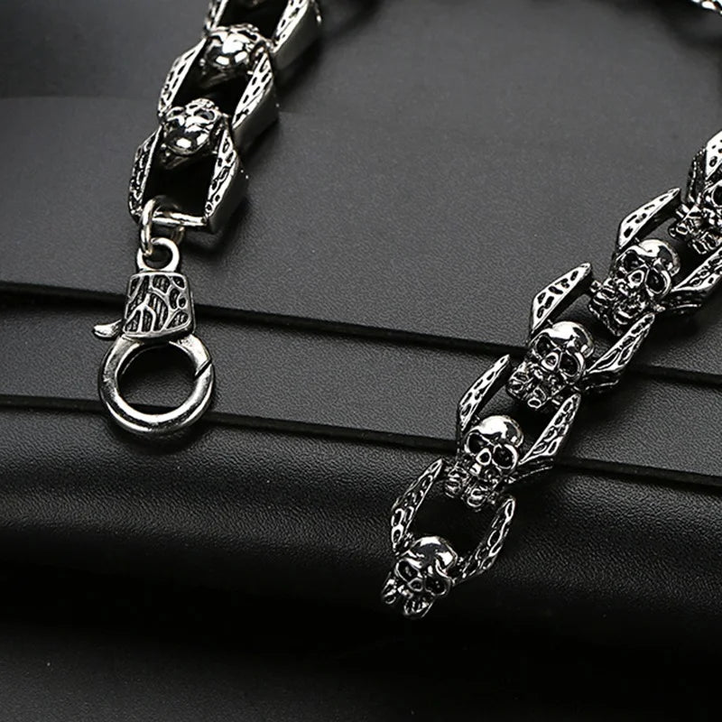 Punk Skull Head Titanium Steel Men's Bracelet Vintage Rock Motorcycle Bracelet