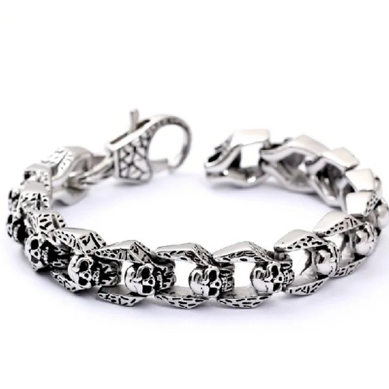 Punk Skull Head Titanium Steel Men's Bracelet Vintage Rock Motorcycle Bracelet