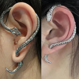 Punk Snake Shape Crystal Cuff Earrings Silver Plated Studs