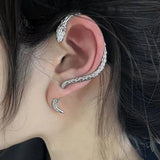 Punk Snake Shape Crystal Cuff Earrings Silver Plated Studs
