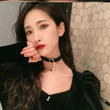 Punk Wide Choker Necklace with Small Pendant
