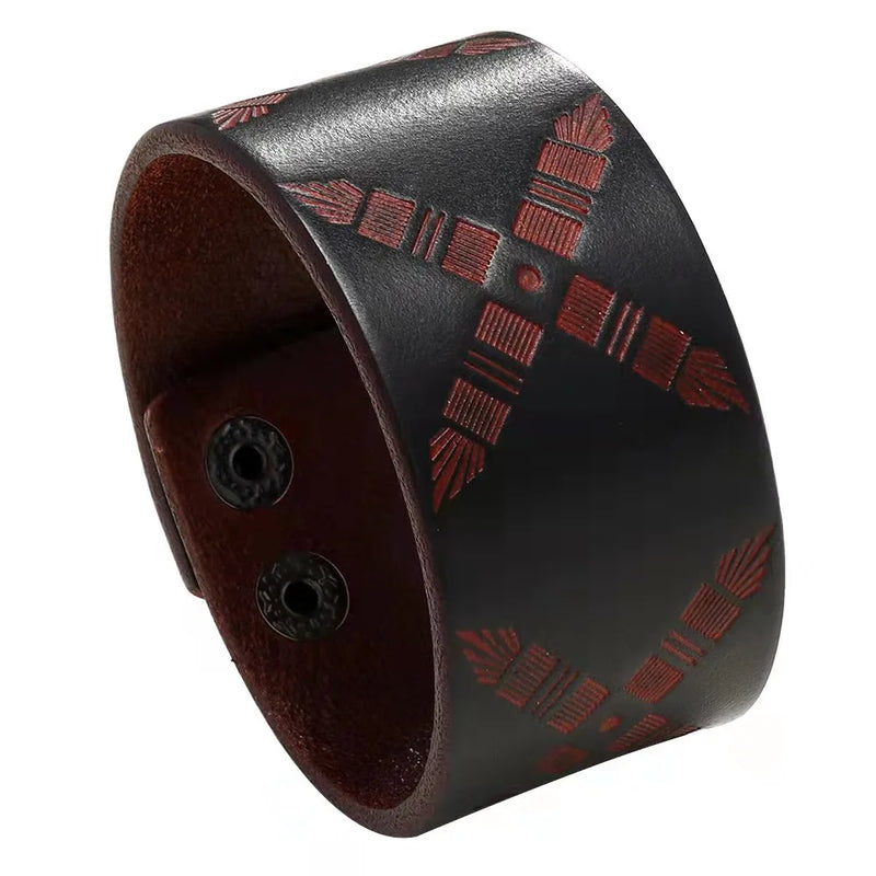 Wide Print Leather Bracelet Vintage Wrap Wristband