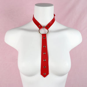 Punk Red PU Leather Necktie Gothic Bow Tie Vintage Collar Choker