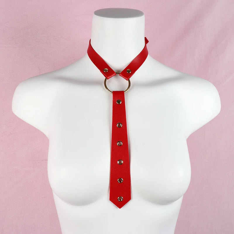 Punk Red PU Leather Necktie Gothic Bow Tie Vintage Collar Choker