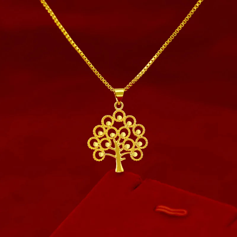 14k Yellow Necklace for Women Wedding Plant Money Tree Pendant