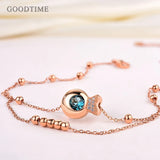 925 Sterling Silver Fish Crystal Anklet Round Beads Anklet
