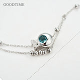 925 Sterling Silver Fish Crystal Anklet Round Beads Anklet