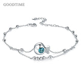 925 Sterling Silver Fish Crystal Anklet Round Beads Anklet