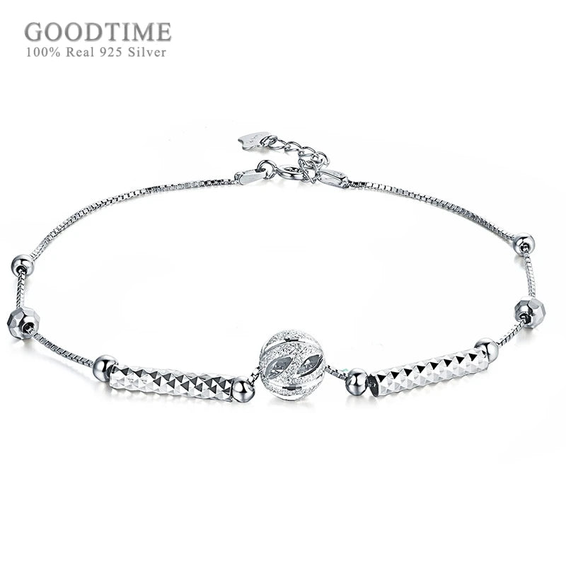 925 Sterling Silver Anklet Frosted Ball Round Beads Anklet Women Ankle Bracelet