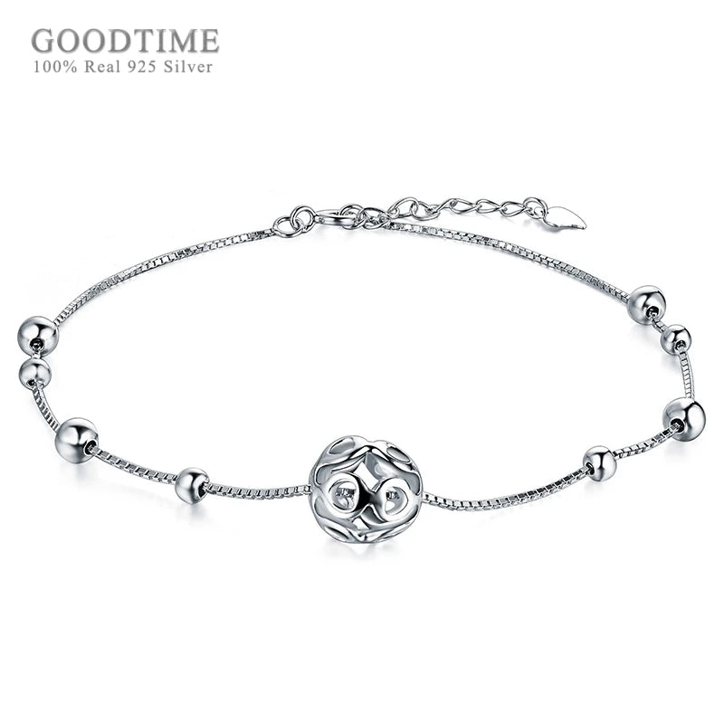 925 Sterling Silver Anklet Hollow Ball Anklet Beads Ankle Bracelet Foot Chain